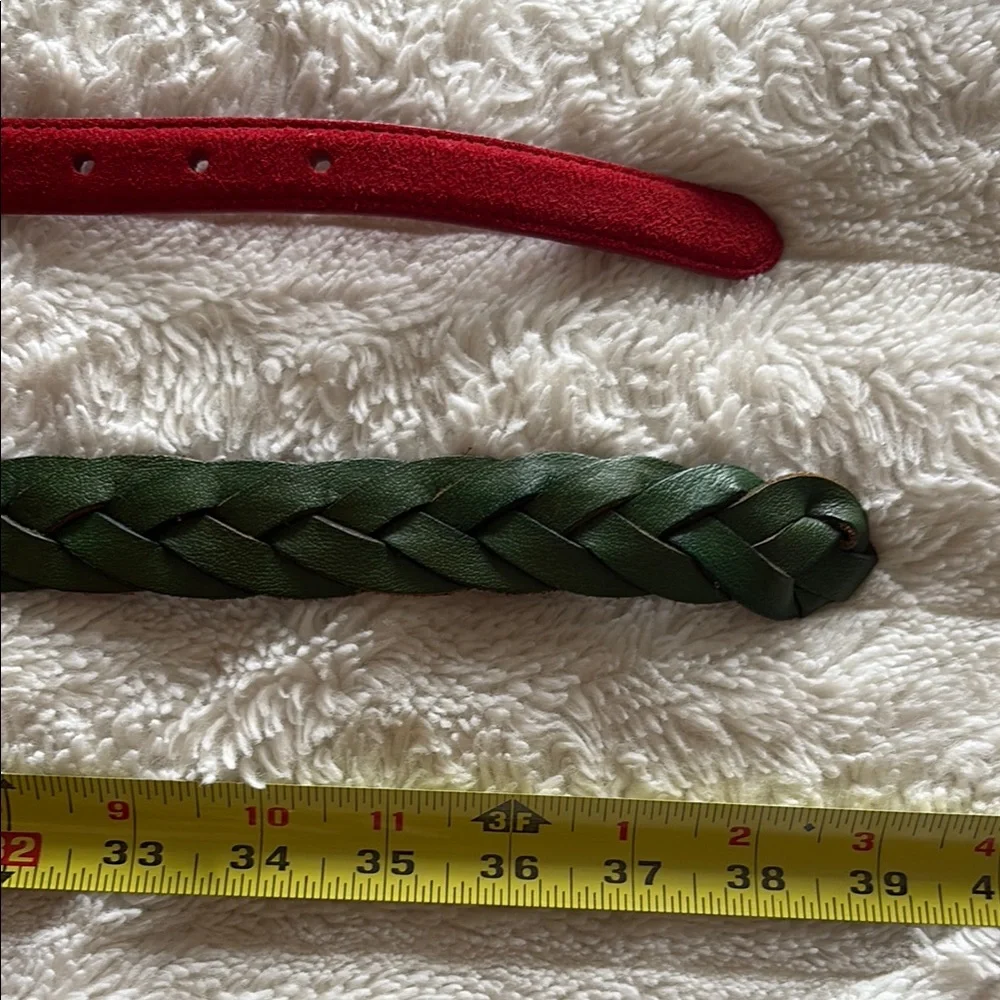 Red and Green Leather Belts with Classic Buckles
